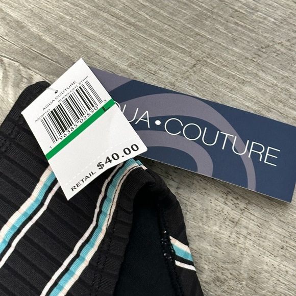 Aqua Couture Large Swim Bikini Bottom Hipster Stripe Black Blue Swimwear NWT - Picture 6 of 9